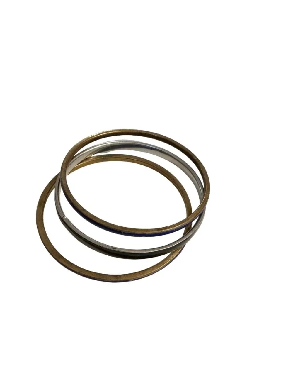 Vintage Lot Of 3 Enamel Stacking Layering Bangles Blue & Black 2.5-Inch Diameter